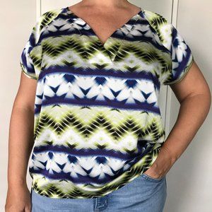 ❌SOLD❌ Liz Clairbone Blouse Tie Dye White Blue Green